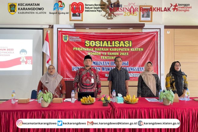 Ketua DPRD Kabupaten Klaten Melaksanakan Sosialisasi Peraturan Daerah Kabupaten Klaten No. 13 Tahun 2023 Tentang Pembinaan Ideologi Pancasila Dan Wawasan Kebangsaan di Kecamatan Karangdowo