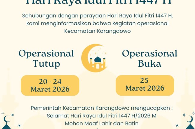 PENGUMUMAN CUTI BERSAMA HARI RAYA IDUL FITRI 1447 H / 2026 M