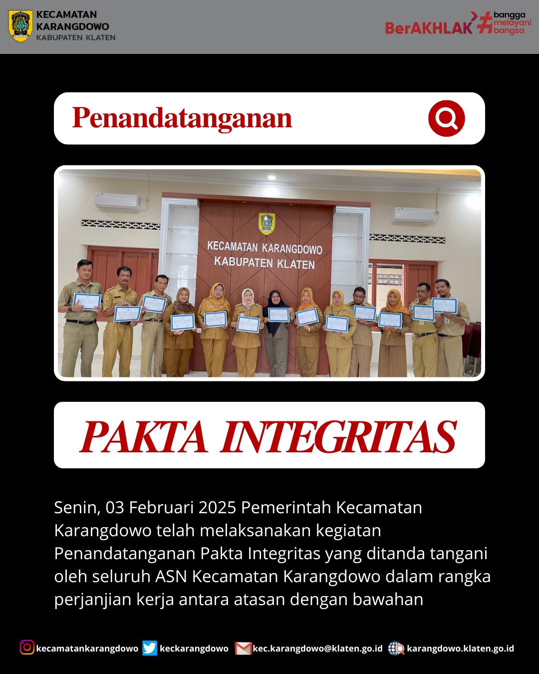 Penandatanganan Pakta Integritas ASN Kecamatan Karangdowo