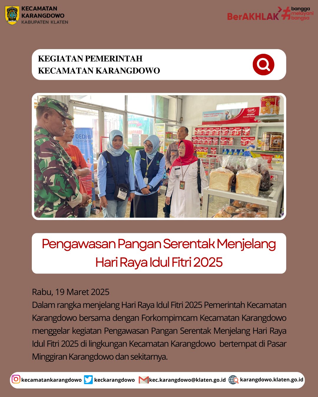 Pengawasan Pangan Serentak Menjelang Hari Raya Idul Fitri 2025 Kecamatan Karangdowo