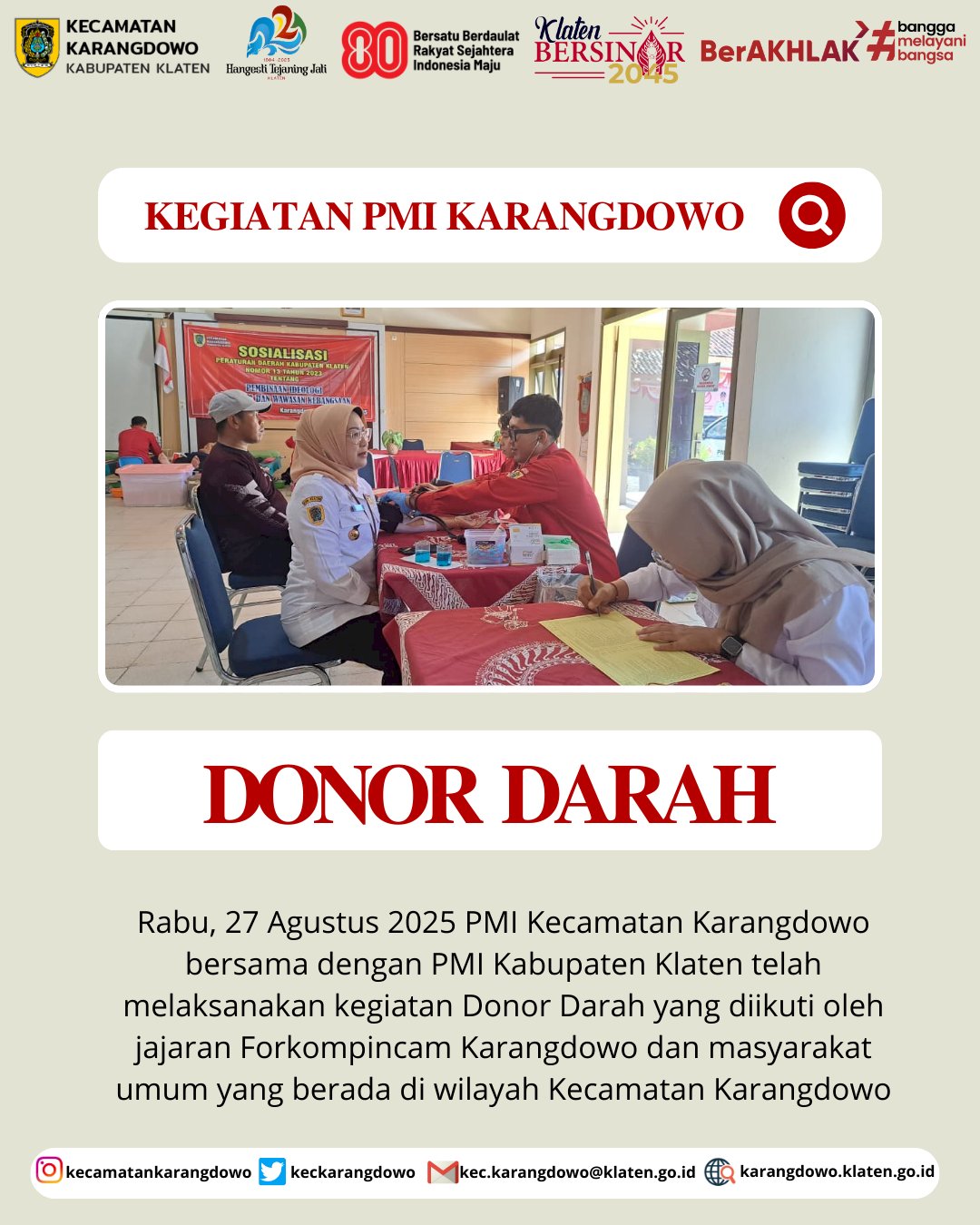PMI Kecamatan Karangdowo Menggelar Donor Darah bersama PMI Kabupaten Klaten
