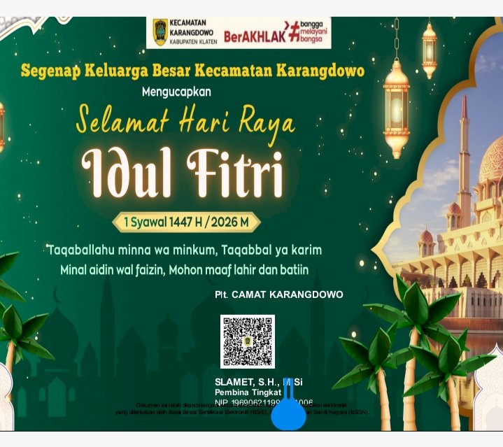 KELUARGA BESAR KEC. KARANGDOWO MENGUCAPKAN SELAMAT HARI RAYA IDUL FITRI 1447 H / 2026 M