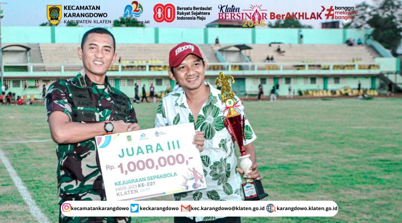 Kecamatan Karangdowo Menyabet Juara III dalam Lomba Sepak Bola Tingkat Kabupaten Klaten Tahun 2025