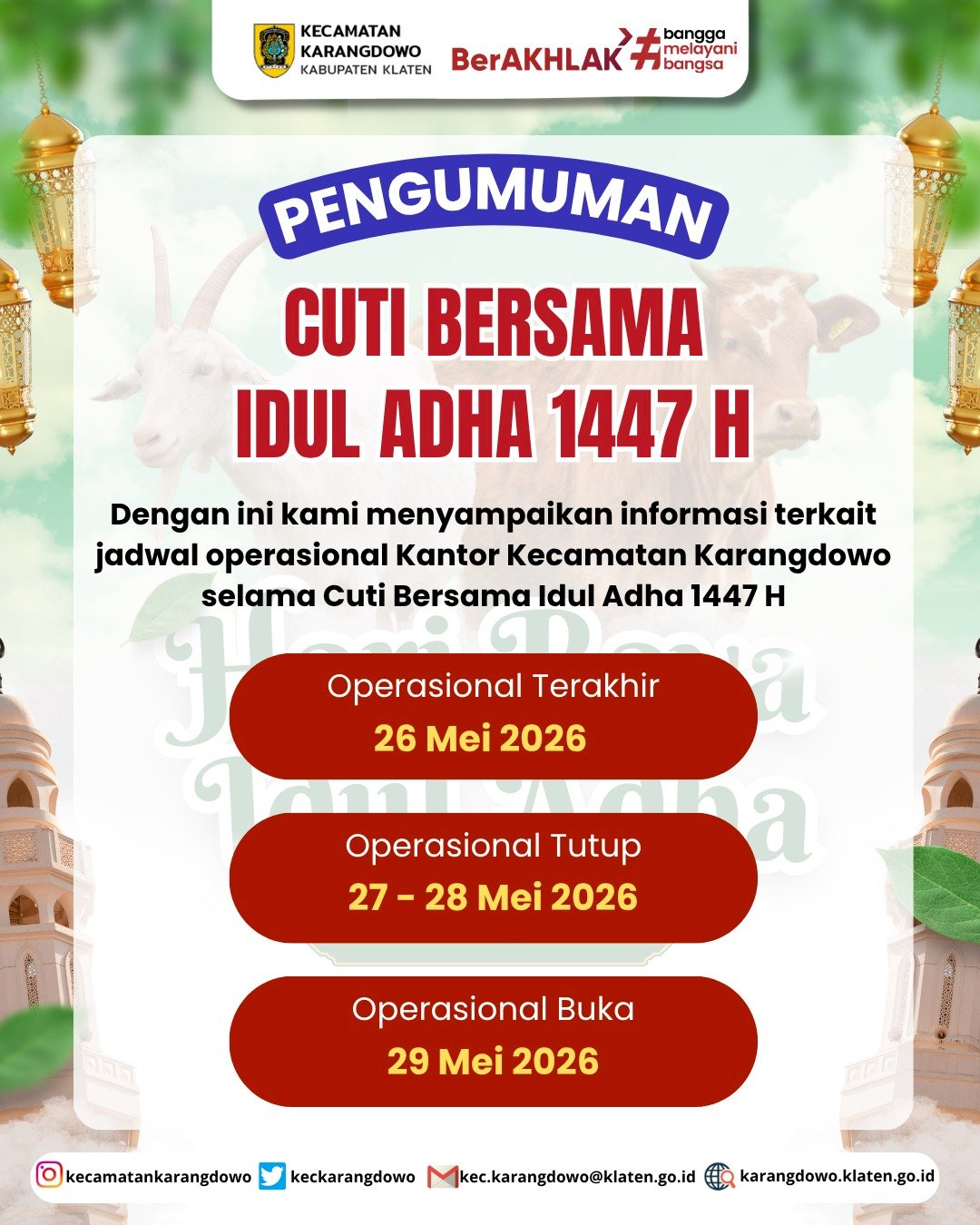 LIBUR NASIONAL DAN CUTI BERSAMA IDUL ADHA 1447 H / 2026 M