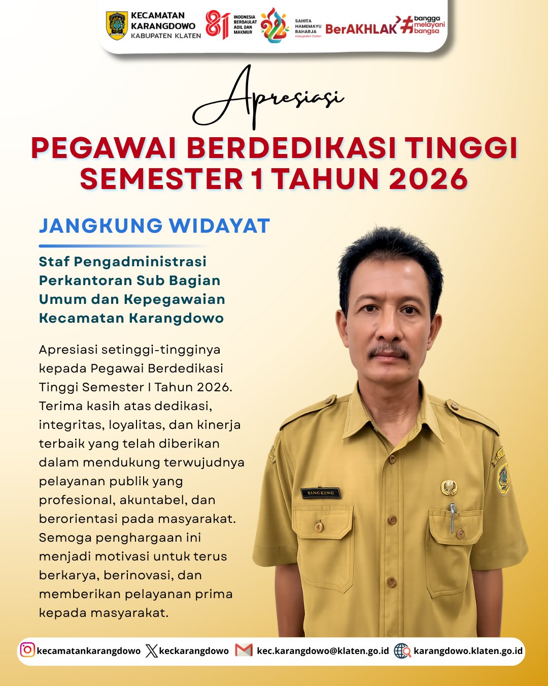 Apreasiasi Pegawai Berdedikasi Tinggi Semester 1 Tahun 2026